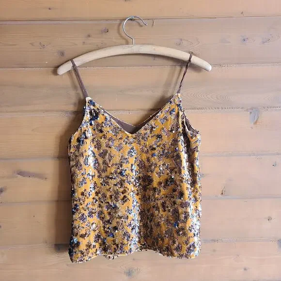 Anthropologie Esther Top Sequin Velvet Leopard Tank NWT XS Boho Blouse Shirt Y2K - Picture 4 of 5